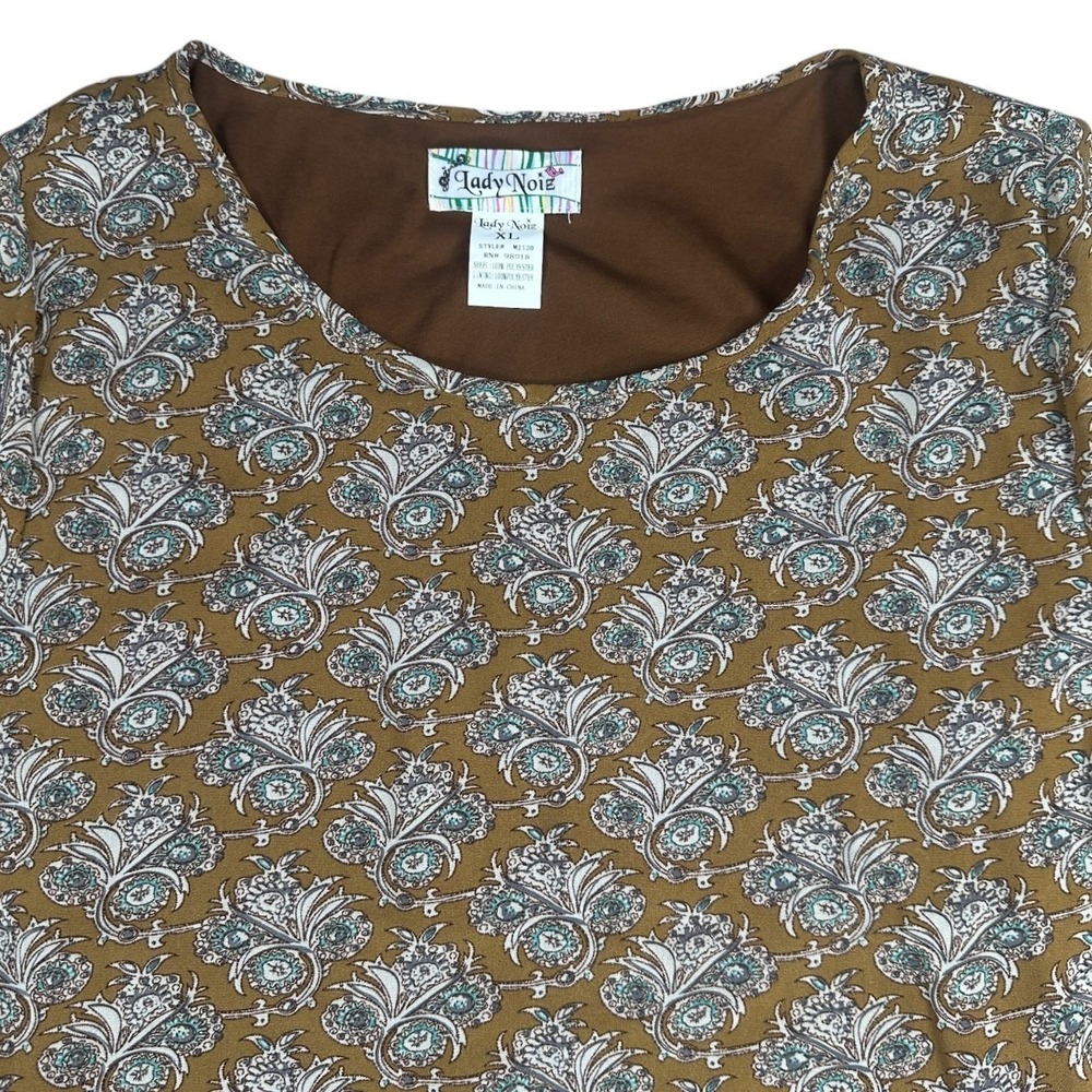 Lady Noiz Paisley Print‎ Bell Sleeve Lace Trim Tunic Top XL